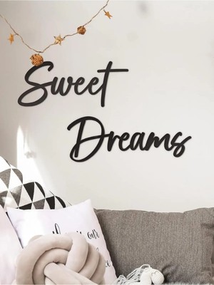 Buççin Online Mağaza  Sweet Dreams Ahşap Dekoratif Duvar Yazısı - Siyah Şık ve Minimalist Duvar Dekorasyon Ürünü Ahşap Siy