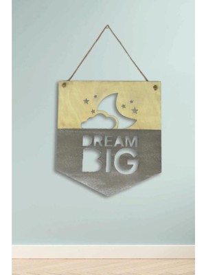 Buççin Online Mağaza  Dream Big Çocuk Odası Ahşap Gri Duvar Dekor Ürünü Bulut Yıldız Desenli Ahşap Çok Renkli