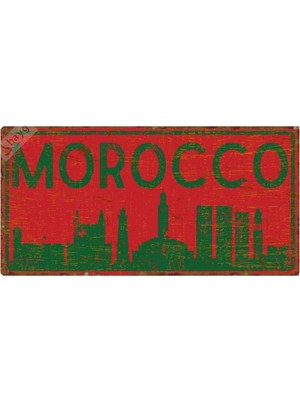 Buççin Online Mağaza  Fas Silüetli Dekoratif Alüminyum Tabela - Fas Manzaralı Duvar Dekoru Levha - 15CMX30CM Metal Çok Ren