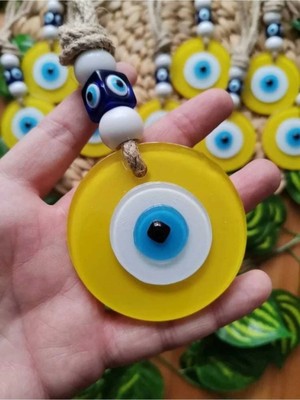 Buççin Online Mağaza  7 cm Sarı Renkli Cam Nazar Boncuğu El Yapımı Duvar Dekoru .1 Adet. Cam Pembe