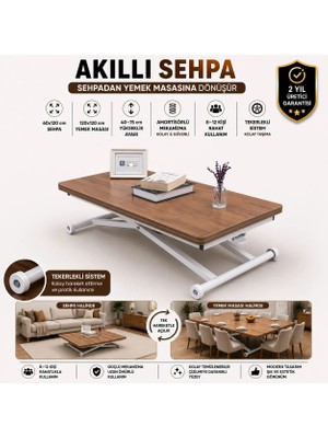 Sehpam Akıllı Home Üst Tabla Mdf Ceviz Oval Köşe Alt Ayak Beyaz