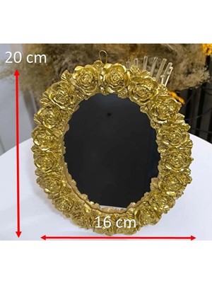 Buççin Online Mağaza  Polyester Küçük Boy Otantik Çiçek Desenli Dekoratif Gold Duvar Aynası 1 Adet 20X16 cm Altın Polyeste