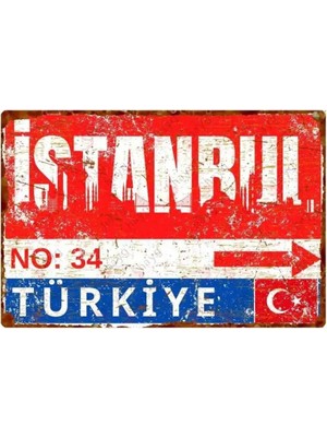 Buççin Online Mağaza  Istanbul Metal Sokak Tabelası - Retro Pas Görünümlü Türkiye Duvar Dekoru Metal Çok Renkli