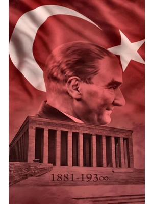 Buççin Online Mağaza  Ahşap Atatürk Bayrak ve Mabed Duvar Poster Ahşap Çok Renkli