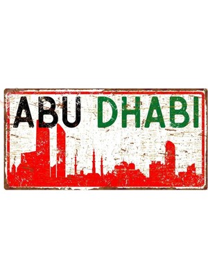Buççin Online Mağaza  Abu Dabi Silüetli Dekoratif Alüminyum Tabela - Retro Metal Duvar Dekoru - Abu Dabi Manzaralı Levha M