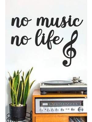 Buççin Online Mağaza  Siyah Ahşap No Music No Life Duvar Dekoru Salon Oturma / Yatak Odası Için Lazer Kesim 70X50CM Tablo