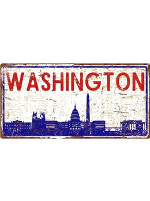 Buççin Online Mağaza  Washington Silüetli Dekoratif Alüminyum Tabela - Washington Manzaralı Metal Duvar Dekoru 15CM x 30CM