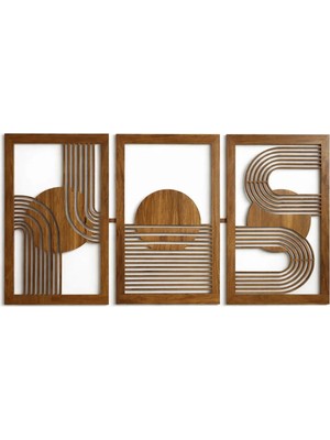 Buççin Online Mağaza  3'lü Set Bohem Serisi Ahşap Duvar Dekoru Tablo 90X50 cm Ceviz Renk Ahşap Kahverengi