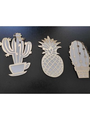 Buççin Online Mağaza  Fincan Kaktüs Pleksi Ananas Duvar Dekorasyon Mutfak Süsü Ahşap Altın