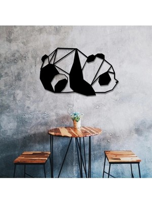 Buççin Online Mağaza  Siyah Ahşap Geometrik Panda Duvar Dekoru - Salon Oturma Yatak Çocuk Odası Için 50X30 cm Mdf Tablo Ah