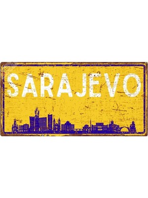 Buççin Online Mağaza  Saraybosna Silüetli Dekoratif Alüminyum Tabela - Saraybosna Manzaralı Duvar Dekoru Levha - 10CMX20CM