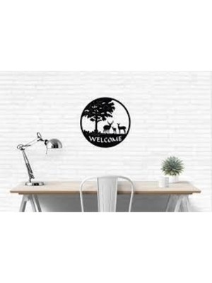 Buççin Online Mağaza  Welcome Doğa Duvar Süsü - Duvar Dekoru ( 40X40 cm ) Ahşap Siyah