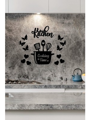 Buççin Online Mağaza  Mutfağım Kitchen Tencere Cooking Time Lazer Kesim Duvar Oda Ev Aksesuarı Ahşap Tablo Ahşap Siyah