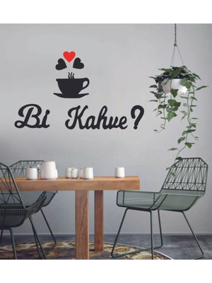 Buççin Online Mağaza  1074 Lazer Kesim Ahşap Duvar Dekoru " Bi -Kahve " Yazısı Ahşap Siyah