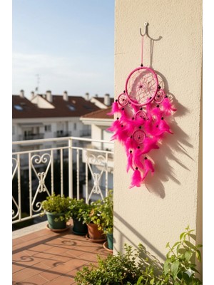 Buççin Online Mağaza  Dreamcatcher -Rüya Kapanı -Düş Kapanı-Rüya Kovucu -Halka Çapı 12 cm Plastik Pembe