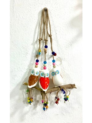 Buççin Online Mağaza  Bahçe Balkon Süsü Seramik Baykuş 3’lü Set Seramik Çok Renkli