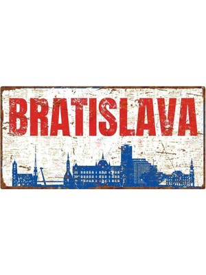 Buççin Online Mağaza  Bratislava Şehir Silüeti Vintage Alüminyum Duvar Levhası– Uv Baskılı Dekoratif Metal Levha Metal Çok