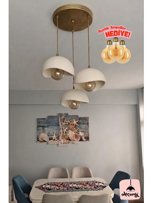 Decory Beton Görünümlü 3'lü Sarkıt Avize, İskandinav Tarzı Bohem Sarkıt Avize (Bioplastik) E27