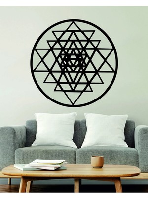 Buççin Online Mağaza  Yuvarlak Sri Yantra Dekoratif Ahşap Duvar Dekoru Ahşap Siyah