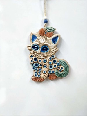 Buççin Online Mağaza  Seramik Mini Kedi Dekoratif Duvar Süsü 16X11 cm Seramik Beyaz