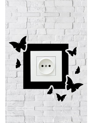 Buççin Online Mağaza  Kelebek Tasarım Priz Çerçevesi (Iç Ölçü 8,4x8,4 Cm) Dekoratif Priz - Anahtar Çerçevesi Ahşap Siyah