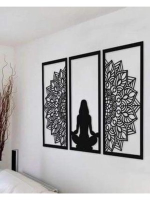 Buççin Online Mağaza  Mandala Meditasyon Kadın Duvar Dekoru Ahşap Tablo Ahşap Siyah