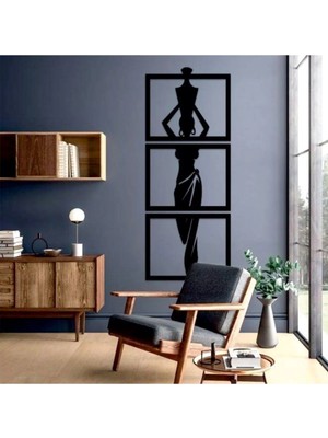 Buççin Online Mağaza  Afrikalı Kadın 3'lü Duvar Dekoratif Süs Tekli Ebat : 30X25 cm Ahşap Siyah