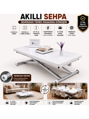 Sehpam Akıllı Home Üst Tabla Mdf Beyaz Oval Köşe Alt Ayak Krom