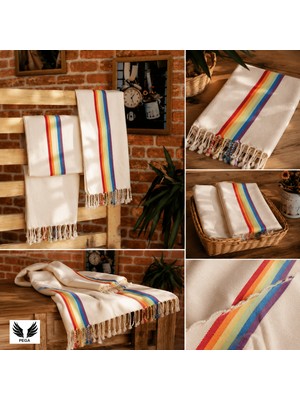 Pega 2'li Set Rainbow Peştamal 90X170 Cm&peşkir 45X90 cm %100 Koton Gökkuşağı Plaj&el/baş Havlusu