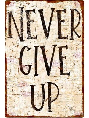 Buççin Online Mağaza  Never Give Up Dekoratif Ahşap Levha – Eskitme Görünümlü Motivasyon Tabelası Ahşap Beyaz