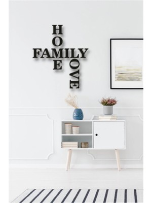 Buççin Online Mağaza  Siyah Ahşap Home Family Love Duvar Dekoru - Salon Oturma Yatak Odası Için 75X75CM Tablo Seti Ahşap S