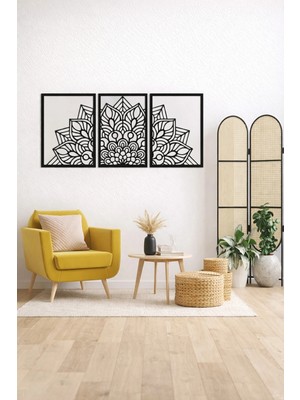 Buççin Online Mağaza  Lotus Çiçeği 3'lü Tablo Mdf Duvar Dekorasyon Lazer Kesim Her Biri 35X25 cm Akrilik Gümüş
