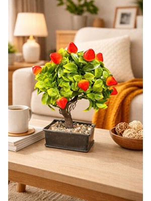 Empressco Dekoratif Saksılı Çilek Yapay Ağaç (Bonsai Form)