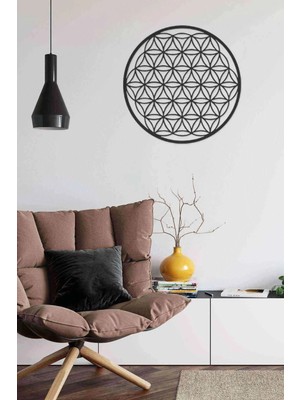 Buççin Online Mağaza  Ahşap Yaşam Çiçeği Kutsal Geometri Dekoratif Tablo Ahşap Siyah