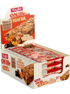 Yayla Onlife Bitter Çikolatalı ve Portakallı Yulaf Bar 35 g x20 (700 gr) Yüksek Lif Kaynağı İçerir