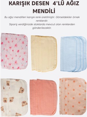 Kitikate Organik Piki 4'lü Ağız Mendili Çok Renkli