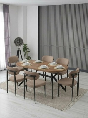 JoyMassa Luna Arya Yemek Masası Takımı / 6 Kişilik Mdf Masa & Polo Sandalye Takımı