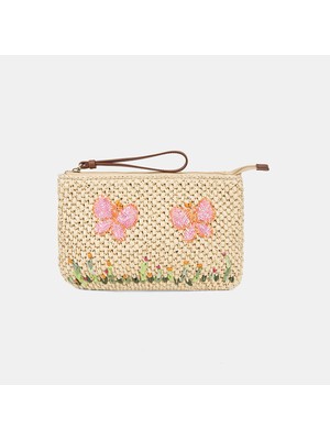 Desa Kadın Bej Kelebek Detaylı Hasır Clutch Çanta
