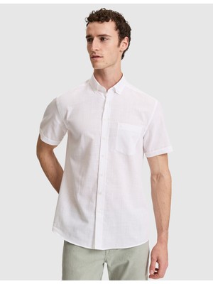 Pierre Cardin Erkek Akdeniz Esintisi Beyaz Dokulu %100 Pamuk Regular Fit Kısa Kollu Gömlek 50325364-VR013