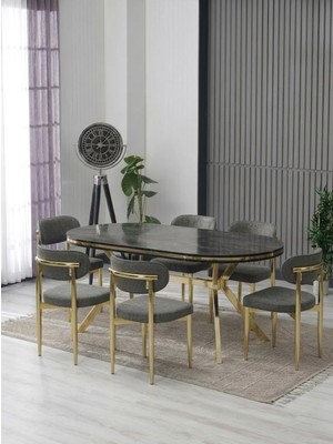 JoyMassa Luna Arya Lak Panel Yemek Masası Takımı / 6 Kişilik Mdf Masa & Polo Sandalye Takımı