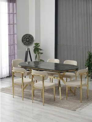 JoyMassa Luna Arya Lak Panel Yemek Masası Takımı / 6 Kişilik Mdf Masa & Polo Sandalye Takımı