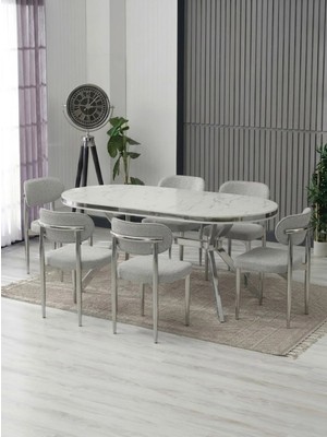 JoyMassa Luna Arya Lak Panel Yemek Masası Takımı / 6 Kişilik Mdf Masa & Polo Sandalye Takımı