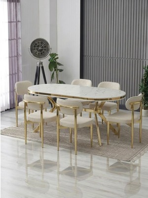 JoyMassa Luna Arya Lak Panel Yemek Masası Takımı / 6 Kişilik Mdf Masa & Polo Sandalye Takımı