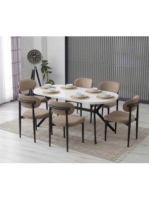 JoyMassa Luna Arya Yemek Masası Takımı / 6 Kişilik Mdf Masa & Polo Sandalye Takımı