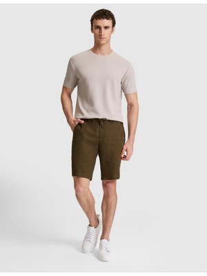 Pierre Cardin Erkek Haki Slim Fit %100 Keten Beli Lastikli Kordonlu Dokuma Şort 50321827-VR027