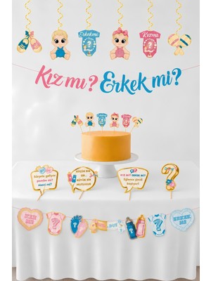 Patladı Gitti Cinsiyet Partisi Süsleri Seti – Kız Mı Erkek Mi? Baby Shower Gender Reveal Parti Dekorasyon Seti