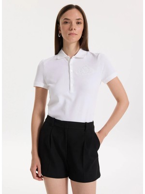 Lauren Ralph Lauren Beyaz Kadın Slim Fit Polo T-Shirt Kıewıck-Short Sleeve-Polo Shırt
