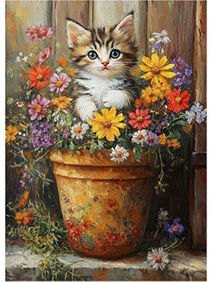 Empressco Saksı ve Kedi Ahşap Tablo