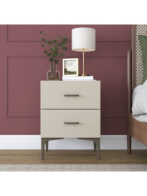 Rani BD115 Modern Komodin 2 Çekmeceli Ayaklı Yatak Odası Kumtaşı