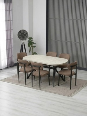 JoyMassa Luna Arya Yemek Masası Takımı / 6 Kişilik Mdf Masa & Polo Sandalye Takımı